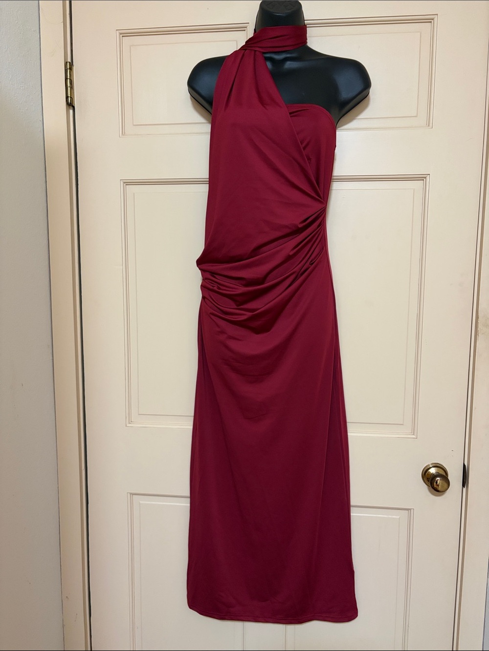 Elegant One-Shoulder Ruched Burgundy Dress
